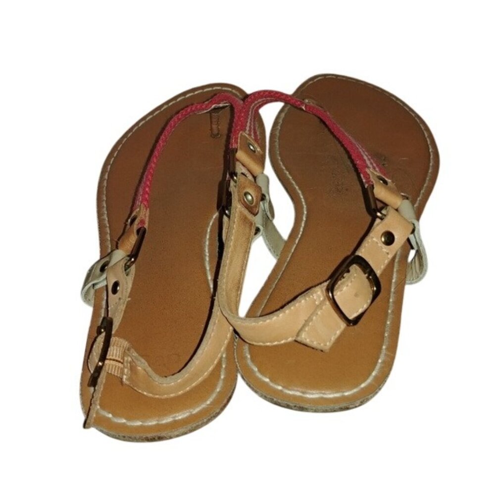 Gap Women's Size 8 Strappy Brown Leather Sandals Pink & White Ribbon Back Strap - Picture 2 of 5